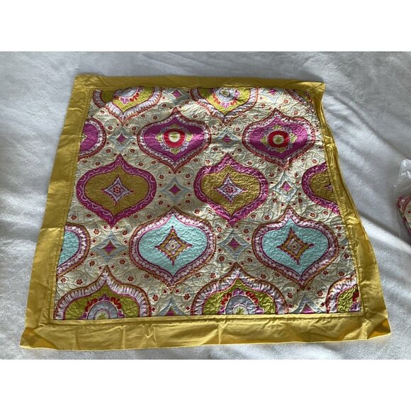 Dena Home Twin Quilt & 2 Shams Pink, Aqua, Yellow & Green Casablanca Moroccan - Picture 14 of 16